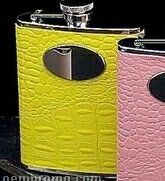 Stainless Steel & Yellow Croco Leather Flask (6 Oz.)