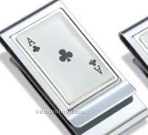 Ace Of Club Metal Chrome Plated Money Clip