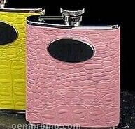 Stainless Steel & Pink Croco Leather Flask (6 Oz.)