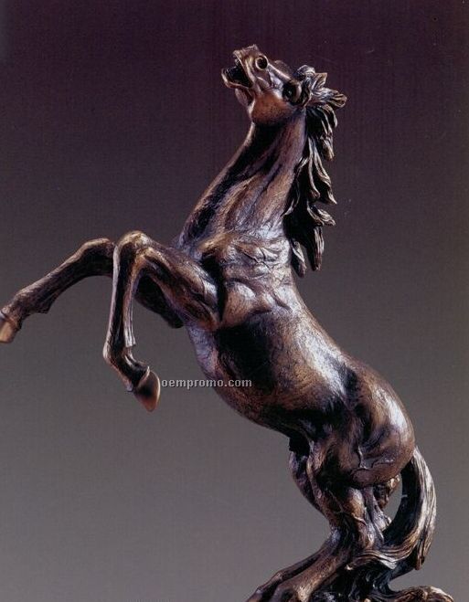 Textured Rearing Horse Trophy W/ Round Base (18"X21")