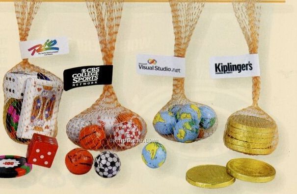 5 Chocolate Earth Or Sport Balls In Mesh Bag