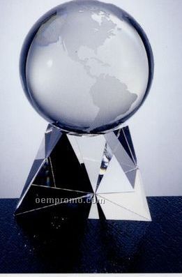 Large Optical Crystal World Globe W/ Triangle Base (6-1/2
