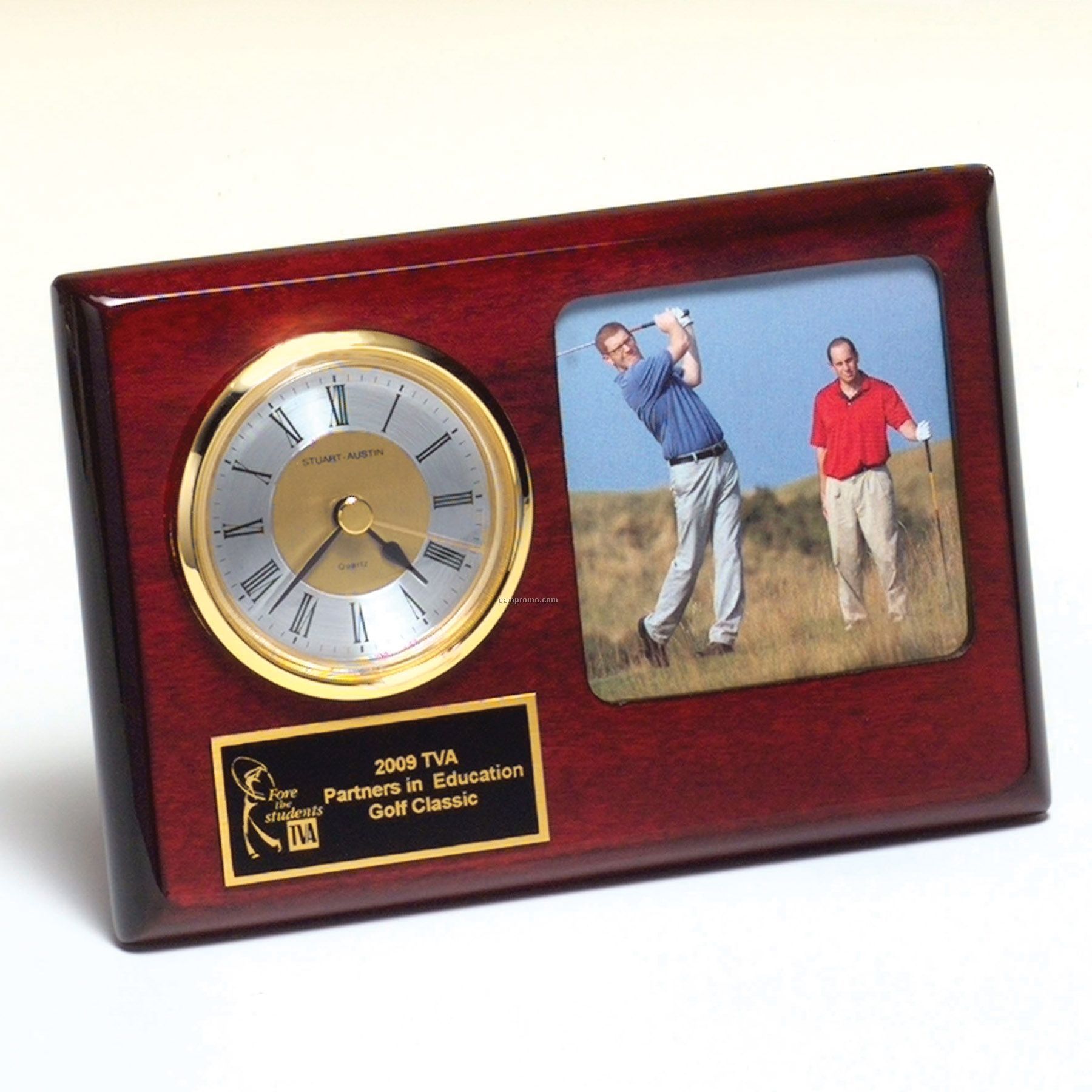 Rosewood Piano Finish Desk Clock With 3" X 3" Photo Area