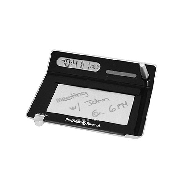 2-in-1 Solar Powered Clock W/ Pen & Erasable Memo Pad