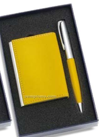 Pen & Business Card Case 2 Piece Gift Set W/ Side Metal Bar