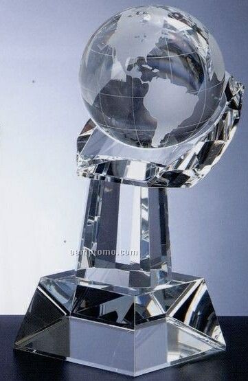 Medium World Globe In Hand Crystal (9-1/2")