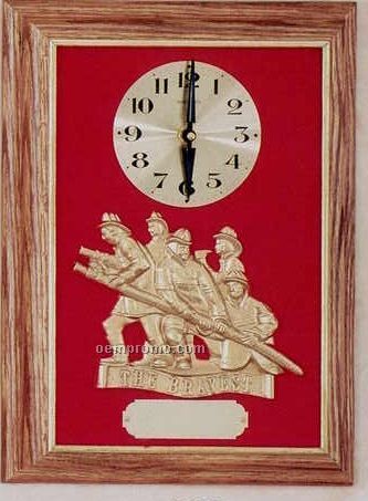 Firematic Clock Oak Framed "The Bravest" Casting
