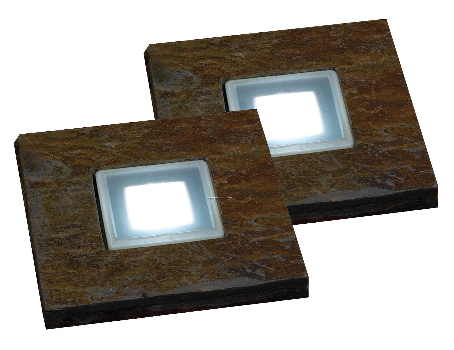 Smart Solar Square Slate Stepstone Solar Light Set (2 Pack)