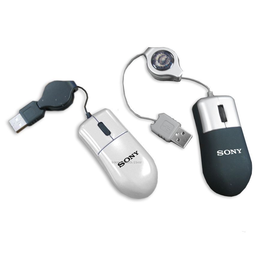 Mini Optical USB PC Mouse With Retractable Cord