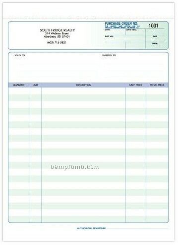 2 Part Purchase Order Form