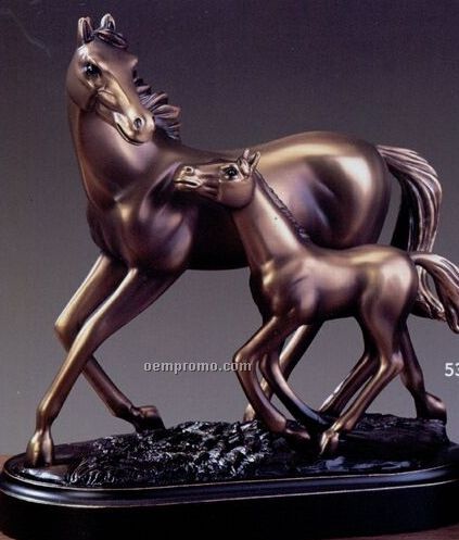 Brown Running Mare & Foal Trophy - Oblong Base (8"X8")