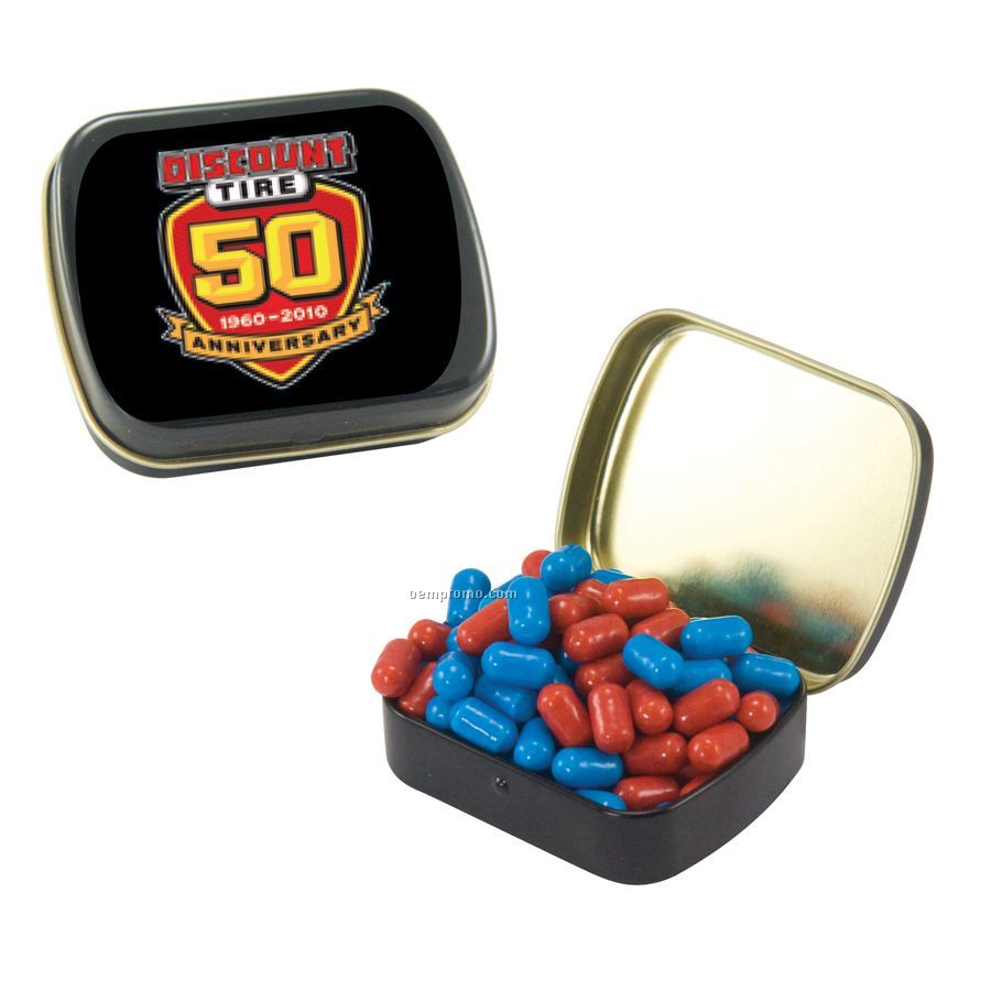 Small Black Mint Tin Filled With Colored Bullet Candy
