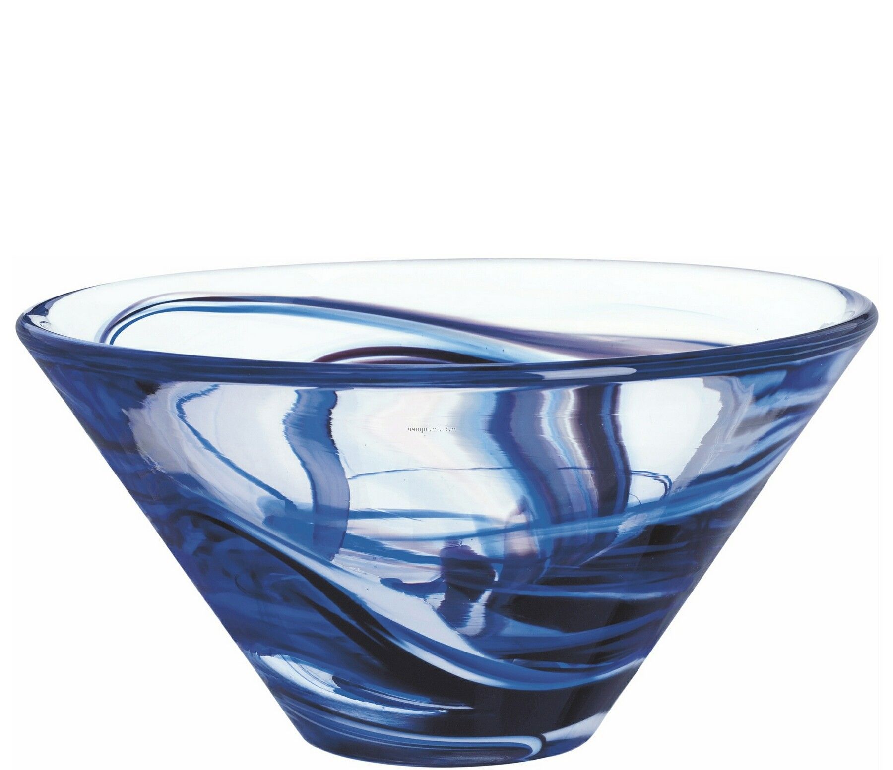 Tempera Large Crystal Bowl W/ Blue Swirl By Anna Ehrner