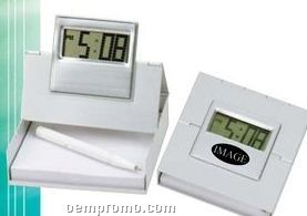 4-n-1 Metal Alarm Lcd Clock With Pen Holder / Card Holder