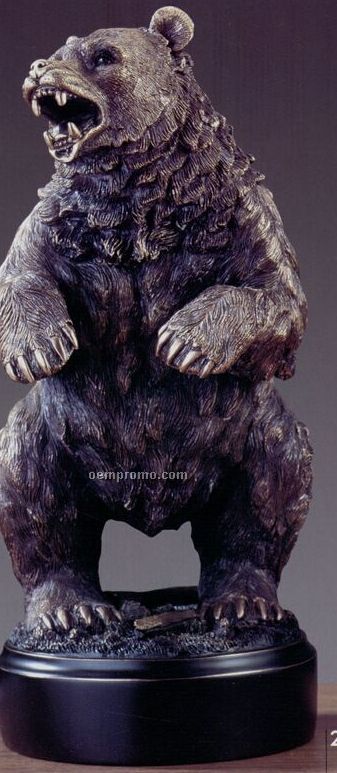 Brown Snarling Bear On Hind Legs Trophy W/ Round Base (6