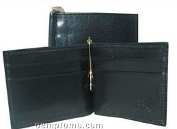 Black Ostrich Leather Credit Card Bill Clip Wallet