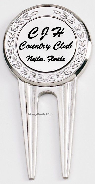 Deluxe Silvertone Divot Tool With 7/8" Ball Marker