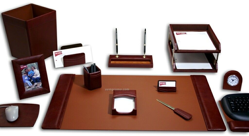 Mocha Brown 16-piece Classic Leather Desk Set