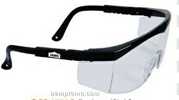 Large Single Lens Safety Glasses W/ Clear Lens & Black Frame
