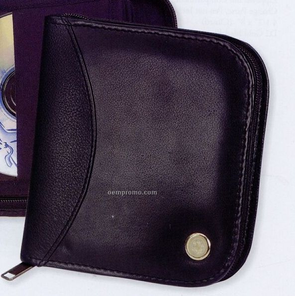 Soft Nappa Leather 10 CD Holder W/ Gold Medallion