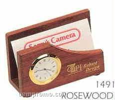 Rosewood Business Card Holder W/Clock