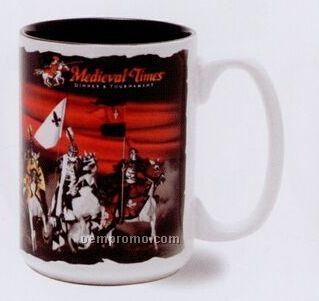 15 Oz. White C-handle Sublimated Mug With Color Interior