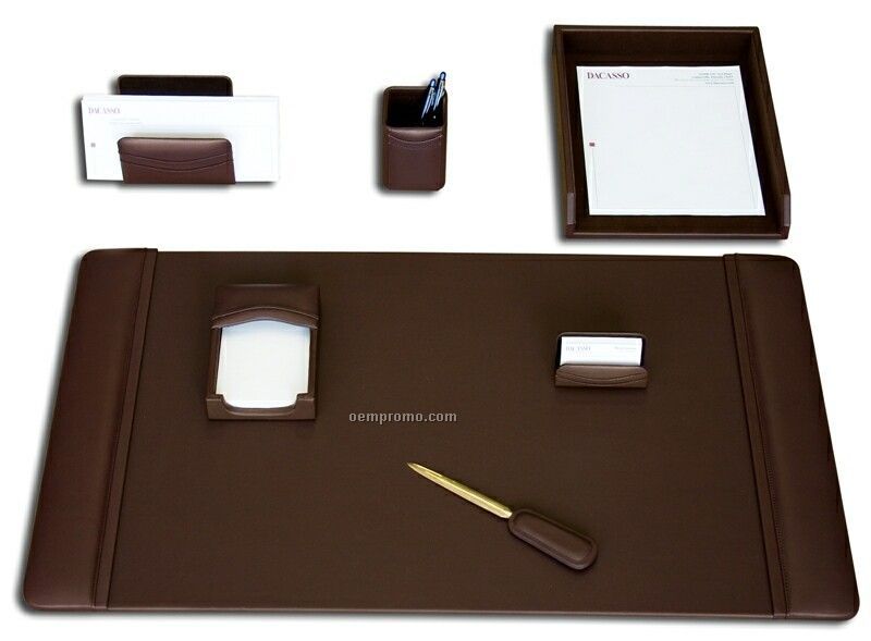 Chocolate Brown 7-piece Classic Leather Desk Set