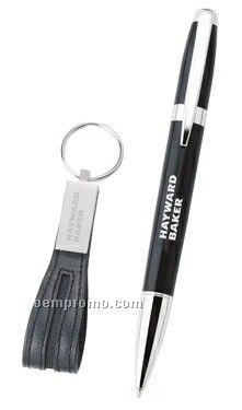 Melody 2-tone Ballpoint Pen & Leather Key Ring Set