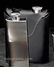 2 Stainless Steel Flask W/ Black Leather Carrying Case