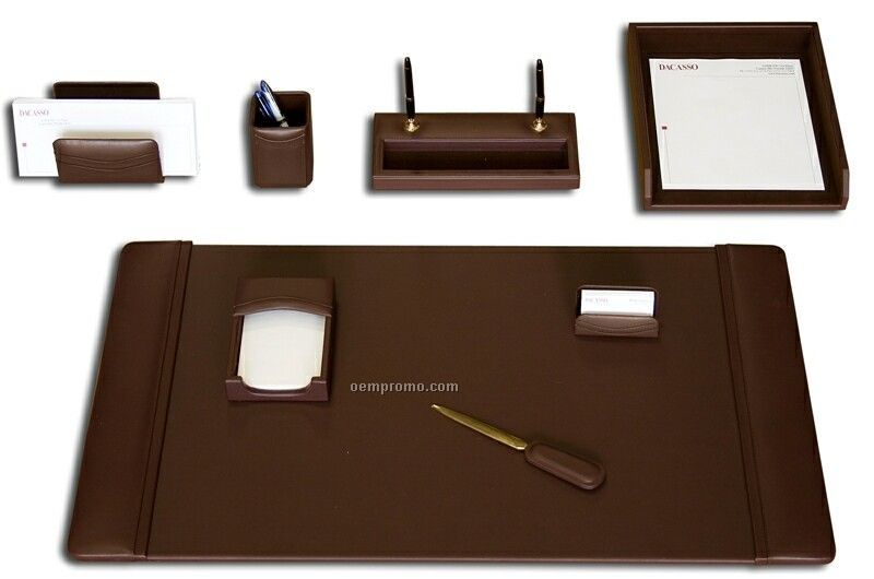 Chocolate Brown 8-piece Classic Leather Desk Set