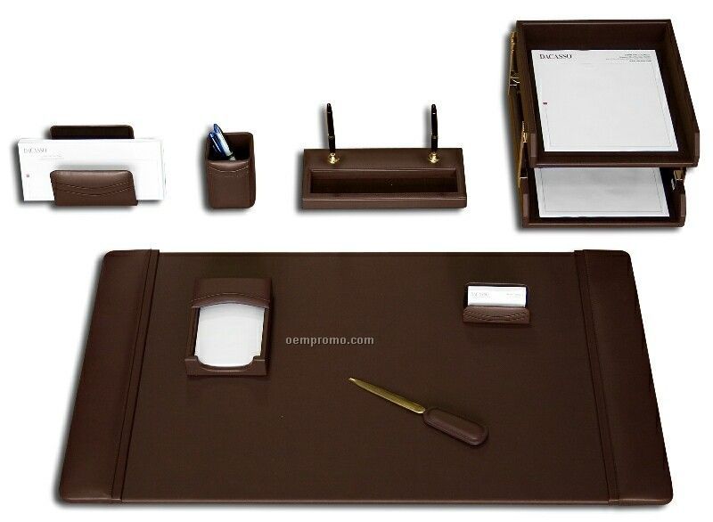 Chocolate Brown 10-piece Classic Leather Desk Set
