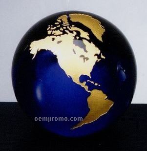 Cobalt Blue Molten Glass World Globe W/ Gold Accent (3