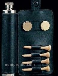 Stainless Steel Flask W/ Golf Accessories - Black Leather