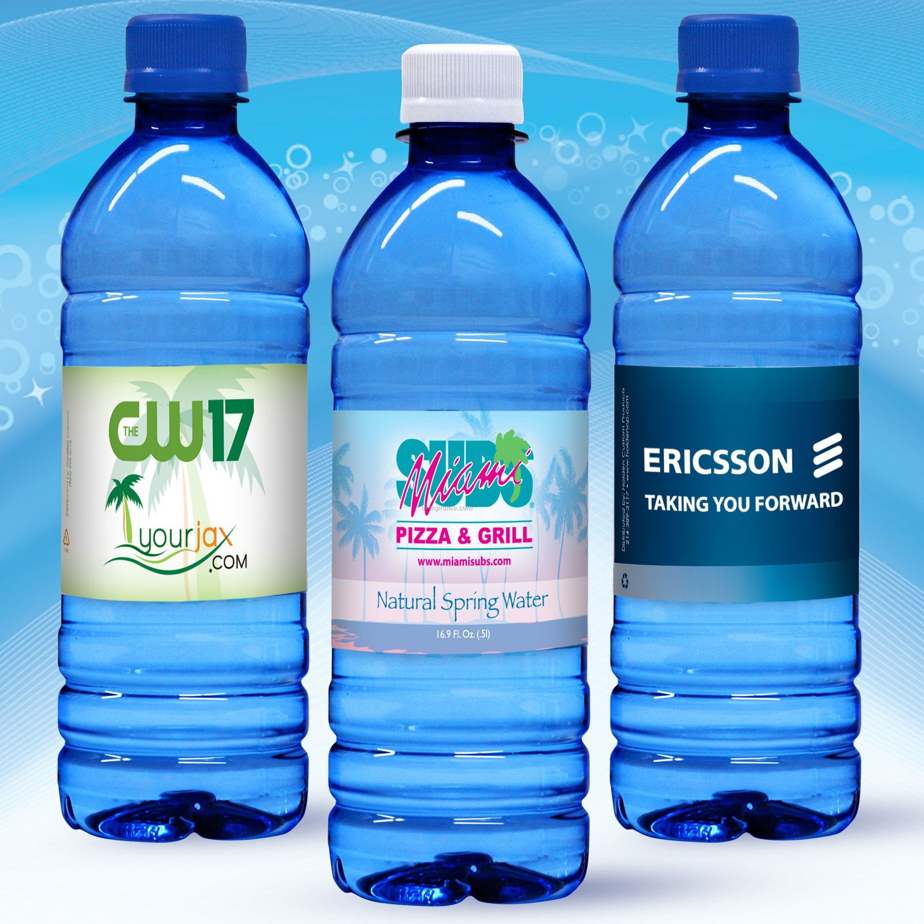 16.9 Oz. Custom Label Spring Water W/Flat Cap - Blue Tinted Bottle