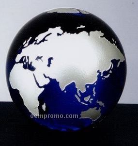 Cobalt Blue Molten Glass World Globe W/ Silver Accent (3
