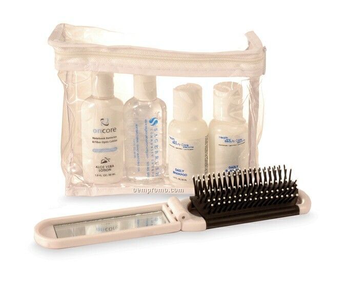 5 Piece Travel Kit W/ 1 Oz. Toiletries & Folding Mirror Brush