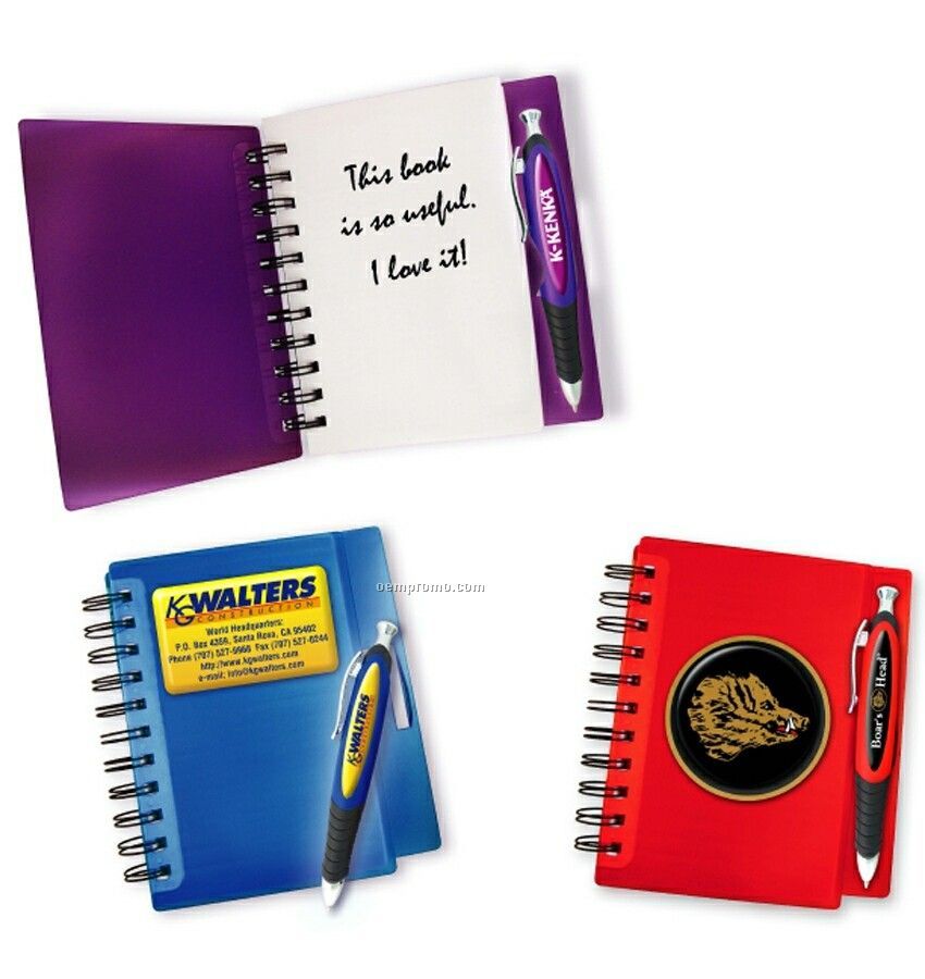 Hard Cover Spiral Notebook With Jumbo Dome Design Pen