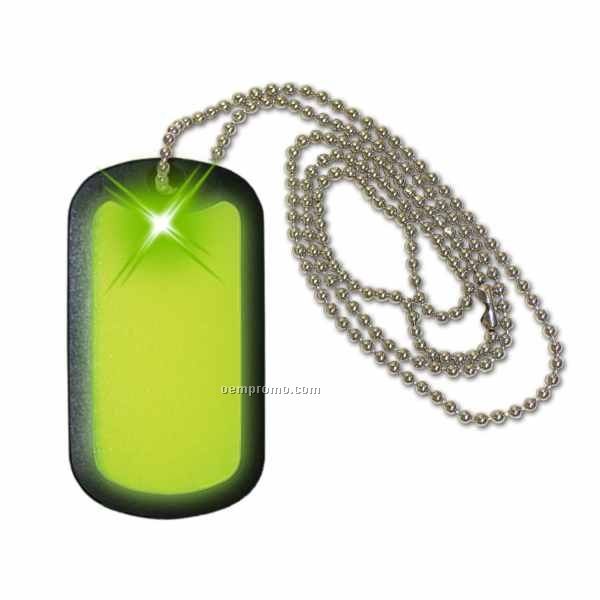 Light Up Dog Tag Necklace W/ Green LED