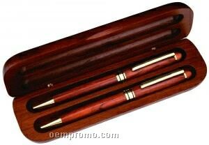 Rosewood Ballpoint Pen & Pencil Set With Wood Box