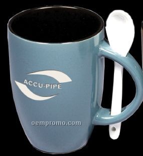 12 Oz. Ceramic Mug W/White Ceramic Spoon / Deep Etch
