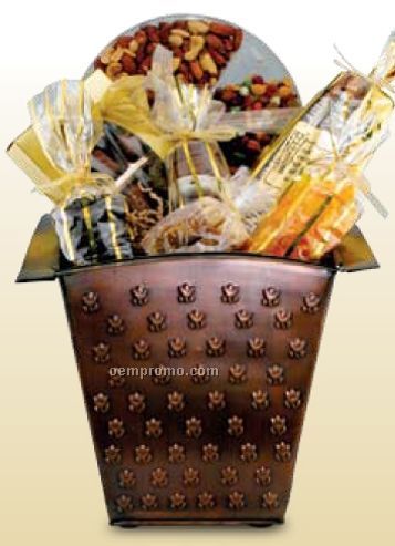 Copper Planter Gift Container W/ Snacks & Chocolates (7.5 Lb.)