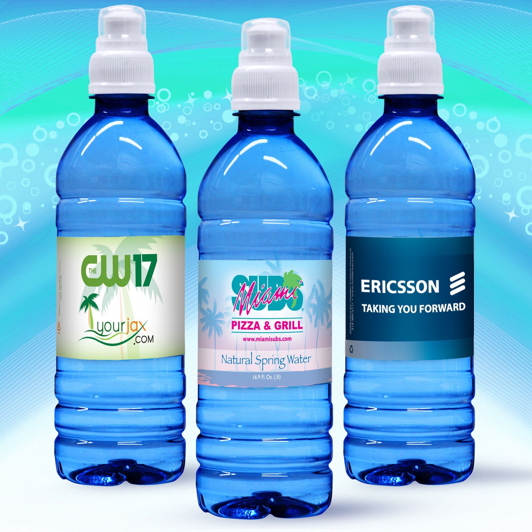 16.9 Oz. Custom Label Spring Water W/Sport Top - Blue Tinted Bottle