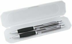 Charcoal Aluminum Ballpoint & Pencil Set With Rubber Grips