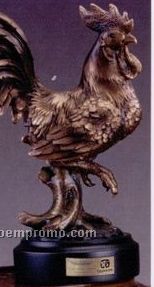Rooster On Tree Stump Trophy W/ Round Base (6.5