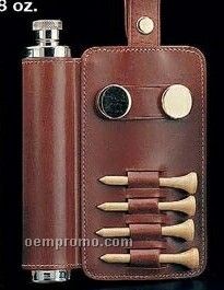 Stainless Steel Flask W/ Golf Accessories - Brown Leather