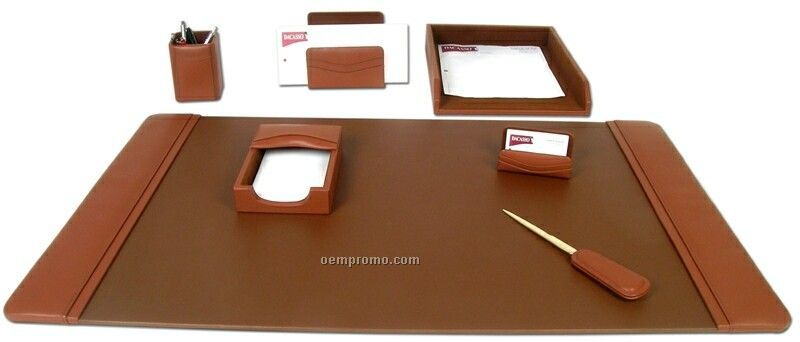 Tan Brown 7-piece Classic Leather Desk Set