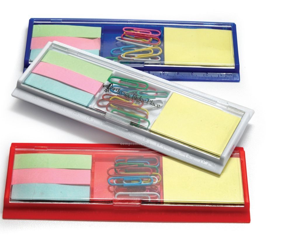 Combination Ruler W/ Sticky Notes/Flags/Paper Clip Tray