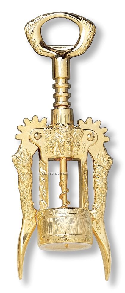 Gold Plated Grape Design Wing Corkscrew With Auger Worm