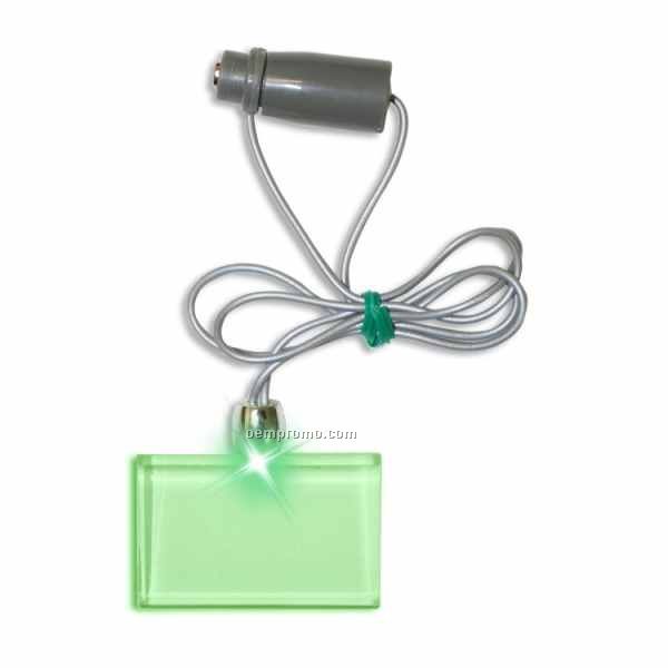 Light Up Necklace W/ Frosted Rectangle Pendant - Green