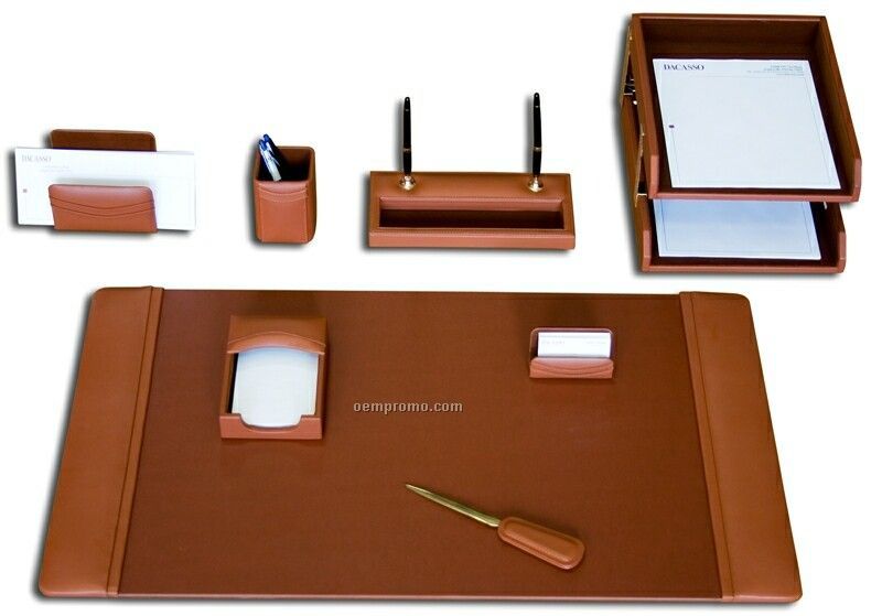 Tan Brown 10-piece Classic Leather Desk Set